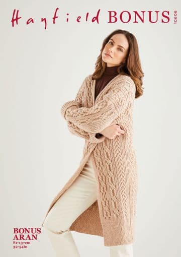 Hayfield Bonus Aran Knitting Pattern - 10606 Long Cardigan