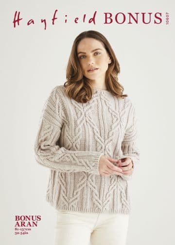 Hayfield Bonus Aran Knitting Pattern - 10607 Sweater