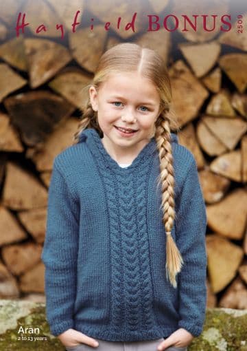 Hayfield Bonus Aran Knitting Pattern - 2509 Pixie Hooded Sweater