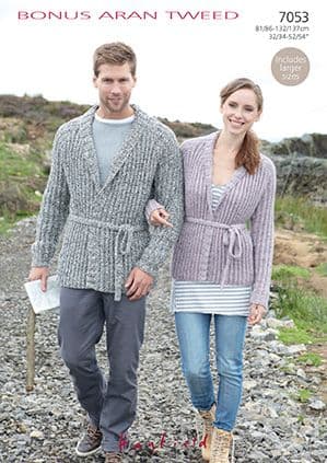 Hayfield Bonus Aran Tweed - 7053 Cardigans Knitting Pattern