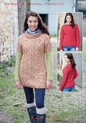 Hayfield Bonus Aran Tweed - 7138 Sweaters and Tunics Knitting Pattern