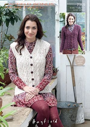 Hayfield Bonus Aran Tweed - 7369 Waistcoat & Cardigan Knitting Pattern