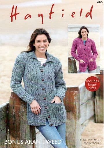 Hayfield Bonus Aran Tweed - 7895 Cardigans Knitting Pattern