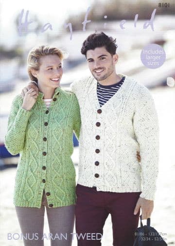 Hayfield Bonus Aran Tweed - 8101 Cardigans Knitting Pattern