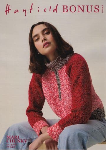 Hayfield Bonus Chunky Knitting Pattern - 10945 3/4 Zip Ladies Sweater