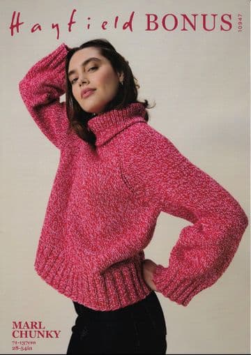 Hayfield Bonus Chunky Knitting Pattern - 10947 Ladies Sweater