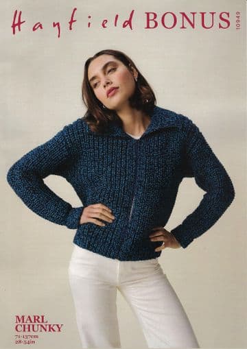Hayfield Bonus Chunky Knitting Pattern - 10949 Ladies Zipped Cardigan