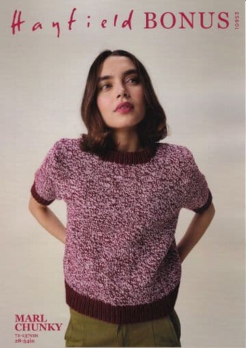 Hayfield Bonus Chunky Knitting Pattern - 10953 Ladies Short Sleeved Sweater