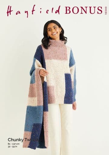 Hayfield Bonus Chunky Tweed Knitting Pattern - 10340 Sweater & Scarf