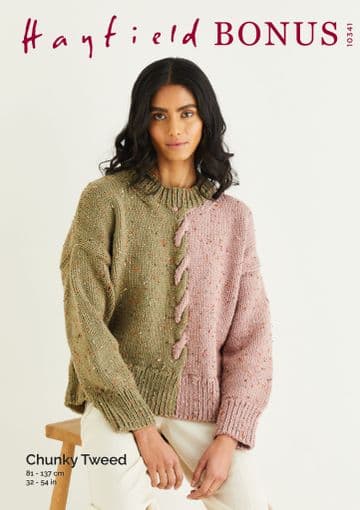 Hayfield Bonus Chunky Tweed Knitting Pattern - 10341 Sweater