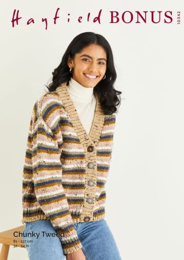 Hayfield Bonus Chunky Tweed Knitting Pattern - 10342 Cardigan