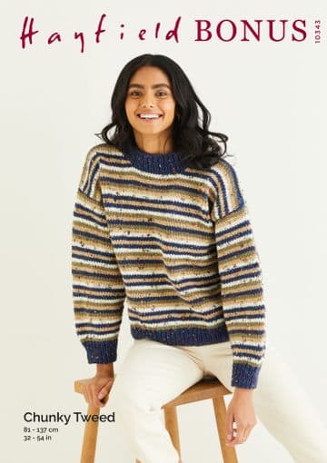 Hayfield Bonus Chunky Tweed Knitting Pattern - 10343 Sweater