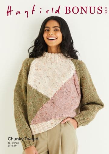 Hayfield Bonus Chunky Tweed Knitting Pattern - 10345 Sweater