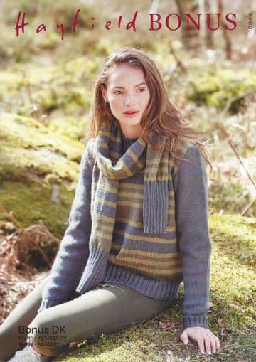 Hayfield Bonus DK - 10044 Sweater & Scarf Knitting Pattern