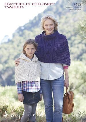 Hayfield Chunky Tweed Knitting Pattern - 7495 Capes