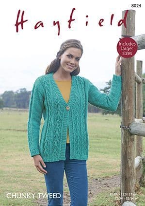 Hayfield Chunky Tweed Knitting Pattern - 8024 Cardigan