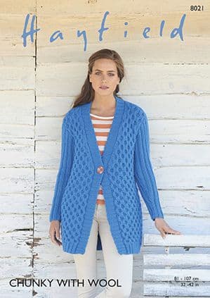 Hayfield Chunky with Wool - 8021 Cardigan Knitting Pattern