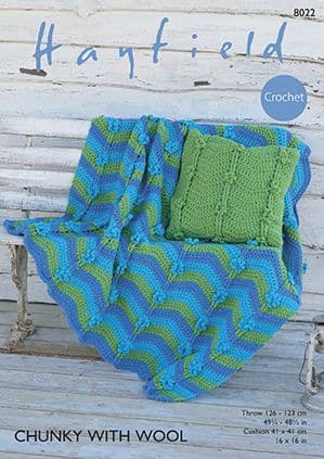 Hayfield Chunky with Wool - 8022 Throw and Cushion Cover Crochet Pattern