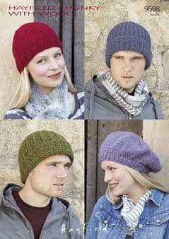 Hayfield Chunky with Wool - 9698 Hats and Beret Knitting Pattern