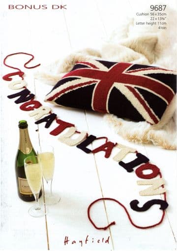 Hayfield DK Knitting Pattern - 9687 Union Jack Cushion & Bunting