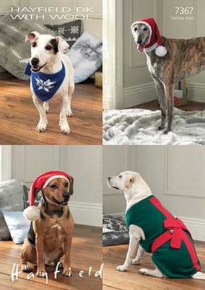 Hayfield DK with Wool - 7367 Dog Hats, Neckachief & Coat Knitting Pattern