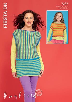 Hayfield Fiesta DK - 7287 Sleeveless & Short Sleeved Tops Knitting Pattern