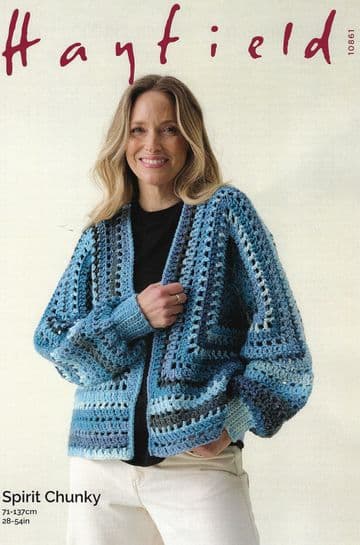 Hayfield Spirit Chunky Crochet Pattern - 10861 Ladies Cardigan (28-54ins)