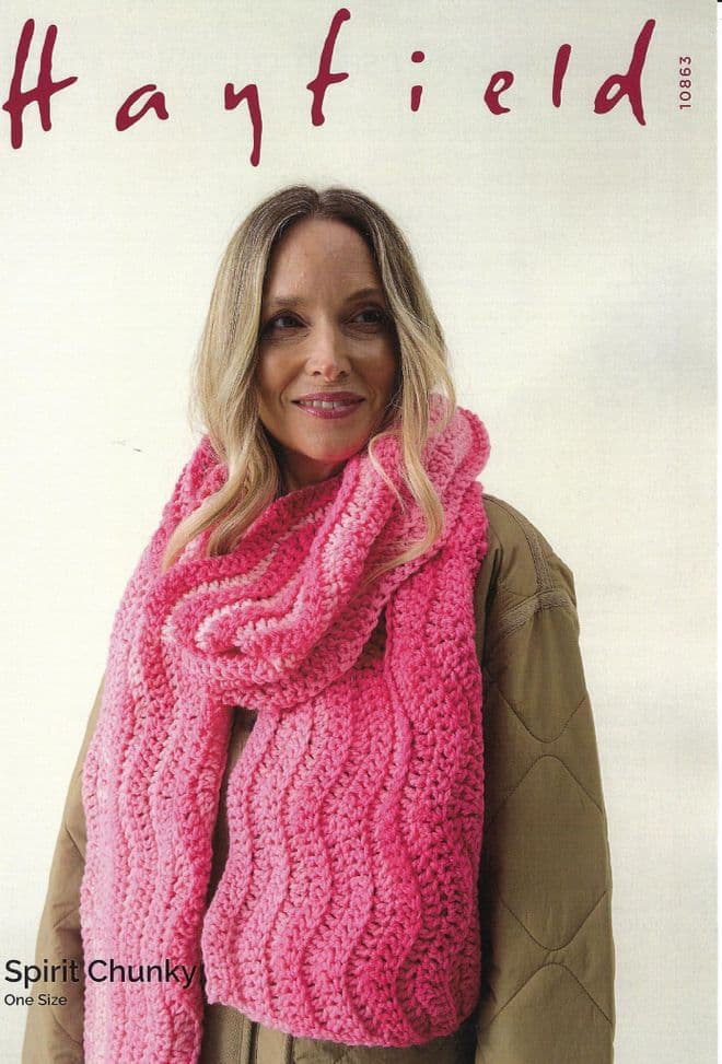 Hayfield Spirit Chunky Crochet Pattern - 10863 Ladies Scarf (28.5cm x 209cm)