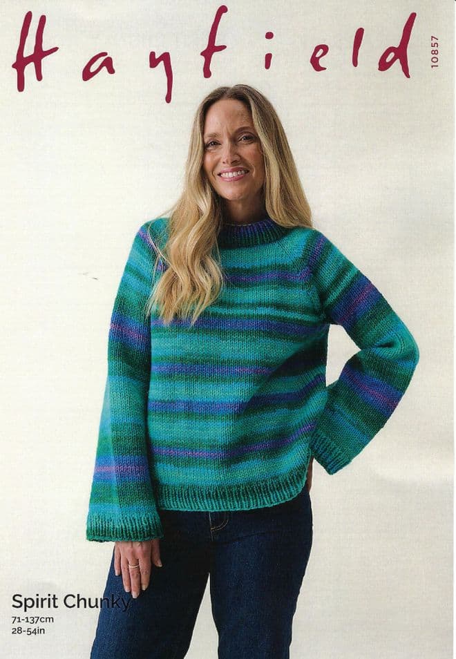 Hayfield Spirit Chunky Knitting Pattern - 10857 Ladies Sweater (28 - 54ins)