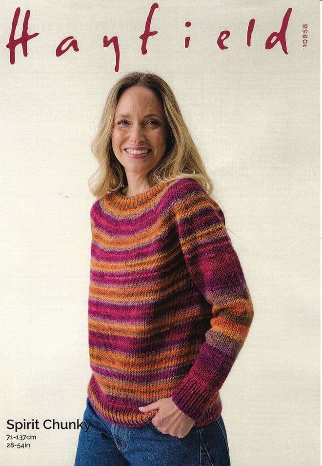 Hayfield Spirit Chunky Knitting Pattern - 10858 Ladies Sweater (28-54ins)