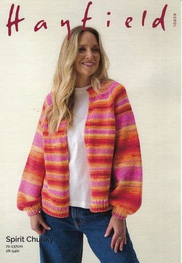 Hayfield Spirit Chunky Knitting Pattern - 10859 Ladies Cardigan (28-54ins)
