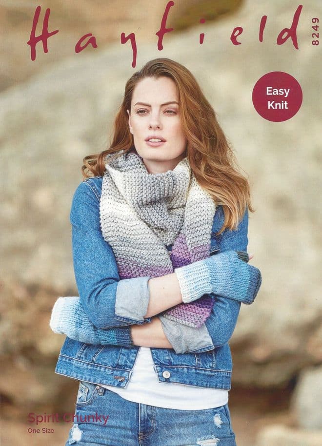 Hayfield Spirit Chunky Knitting Pattern - 8249 Wrist Warmers & Scarf