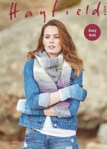 Hayfield Spirit Chunky Knitting Pattern - 8249 Wrist Warmers & Scarf