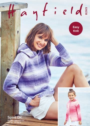 Hayfield Spirit Double Knit - 8265 Hooded Sweater & Cardigan Knitting Pattern