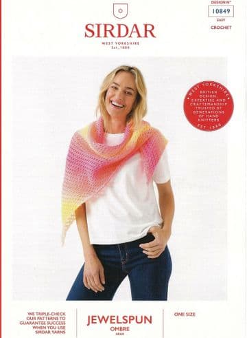 Jewelspun Aran Crochet Pattern - 10849 Ladies Shawl