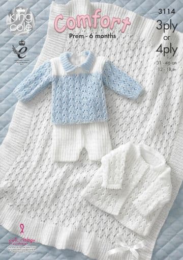 King Cole 3 ply & 4 ply Knitting Pattern - 3114 Jacket, Shawl, Sweater & Shorts