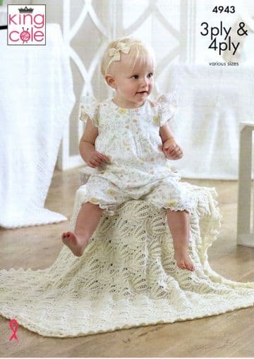 King Cole 3 Ply & 4 Ply Knitting Pattern - 4943 Baby Blankets