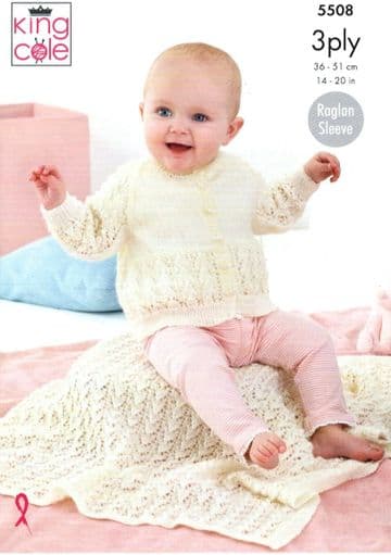 King Cole 3 Ply Knitting Pattern - 5508 Cardigan & Blanket