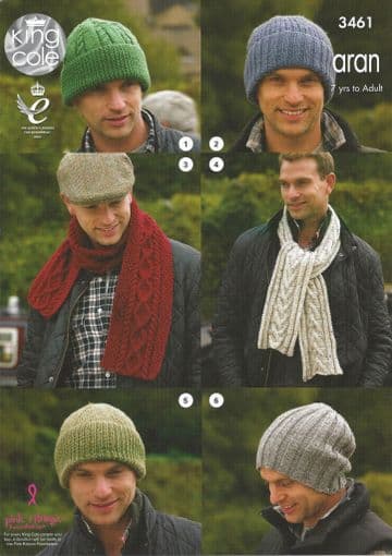 King Cole - 3461 Aran Hats & Scarves Knitting Pattern