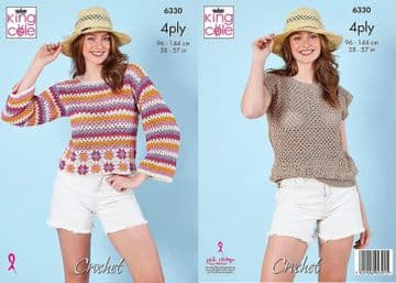 King Cole 4 Ply Crochet Pattern - 6330 Ladies Sweater & Summer Top (2 Designs)