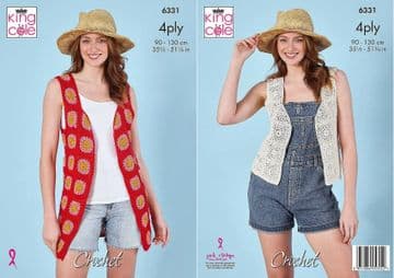 King Cole 4 Ply Crochet Pattern - 6331 Ladies Waistcoats (2 Designs)