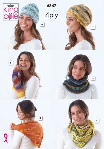 King Cole 4 Ply Knitting & Crochet Pattern - 6347 Ladies Accessories (6 Designs)