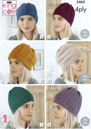 King Cole 4 ply Knitting Pattern - 5463 Hats