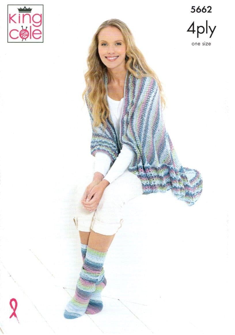 King Cole 4 Ply Knitting Pattern 5662 Triangular Wrap & Socks
