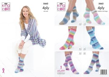 King Cole 4 Ply Knitting Pattern - 5662 Triangular Wrap & Socks