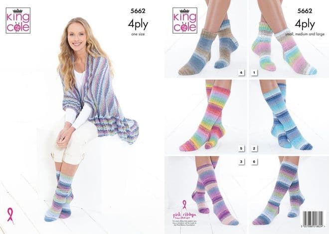 King Cole 4 Ply Knitting Pattern - 5662 Triangular Wrap & Socks