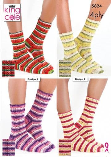 King Cole 4 Ply Knitting Pattern - 5824 Socks (2 Designs)