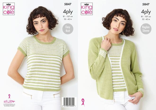 King Cole 4 Ply Knitting Pattern - 5847 Ladies Cardigan & Top