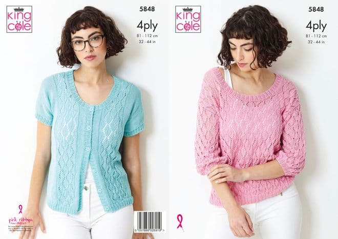 King Cole 4 Ply Knitting Pattern - 5848 Ladies Top & Cardigan