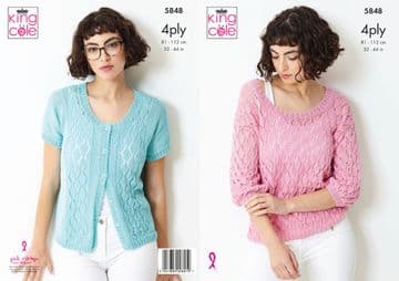 King Cole 4 Ply Knitting Pattern - 5848 Ladies Top & Cardigan